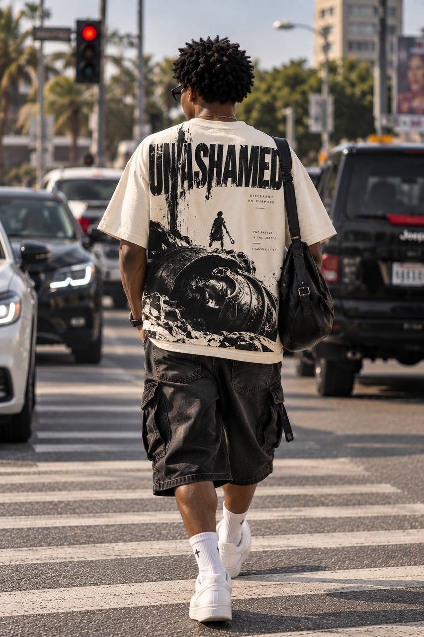 Different on Purpose tee back print on a city crossing